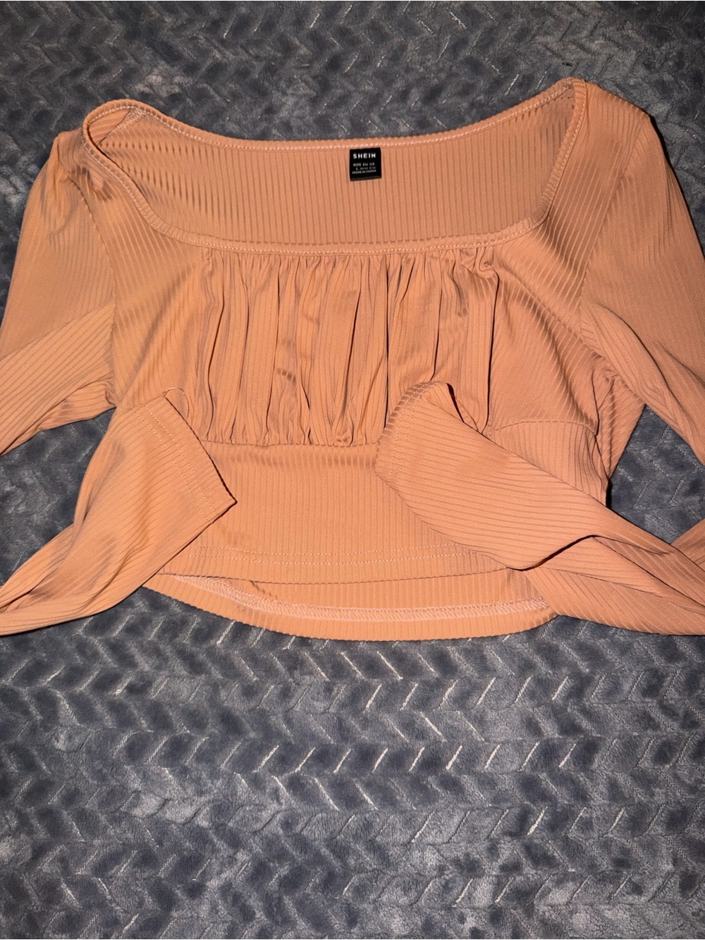 SHEIN Peach Ribbed Square-Neck Crop Top